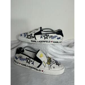 Karl Lagerfeld Paris Jazlyn Slip on White Sneaker Embroidered Size 10M / 41B
